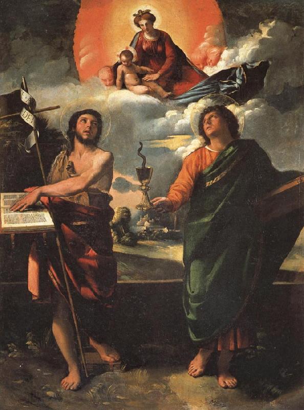 DOSSI, Dosso Madonna in Glory with SS.John the Baptist and john the Evangelist Norge oil painting art